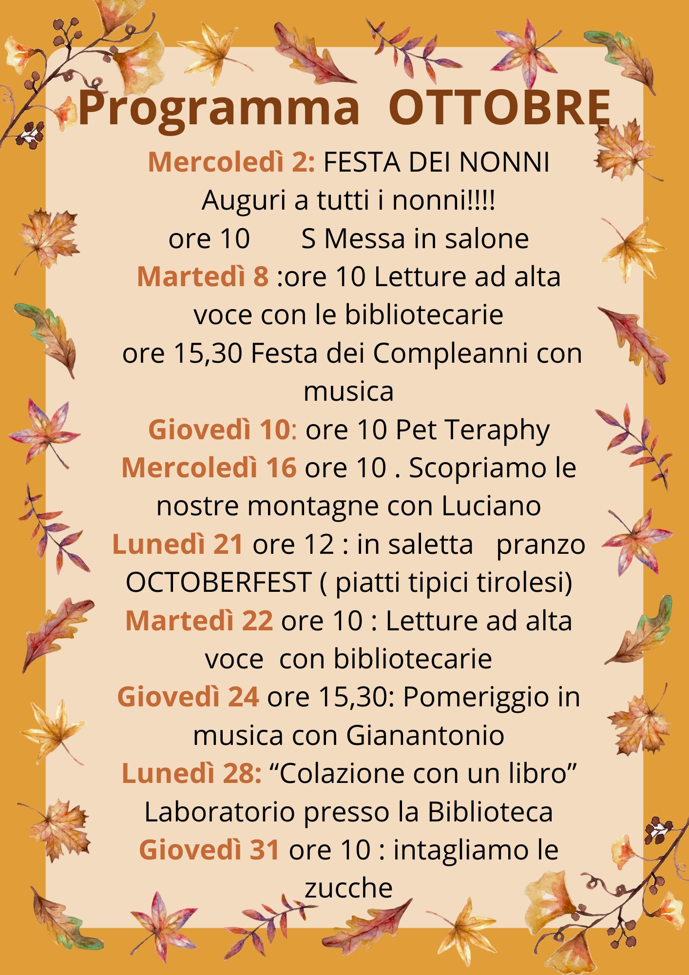 programma ottobre